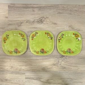 Vintage Emerald Glow Limoges China USA Made 6” Green Floral Plates Set Of 3